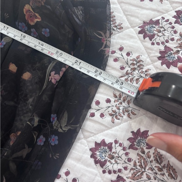 Maeve Black Floral Mesh Sheer Ruched Long Sleeve Top - Picture 11 of 11